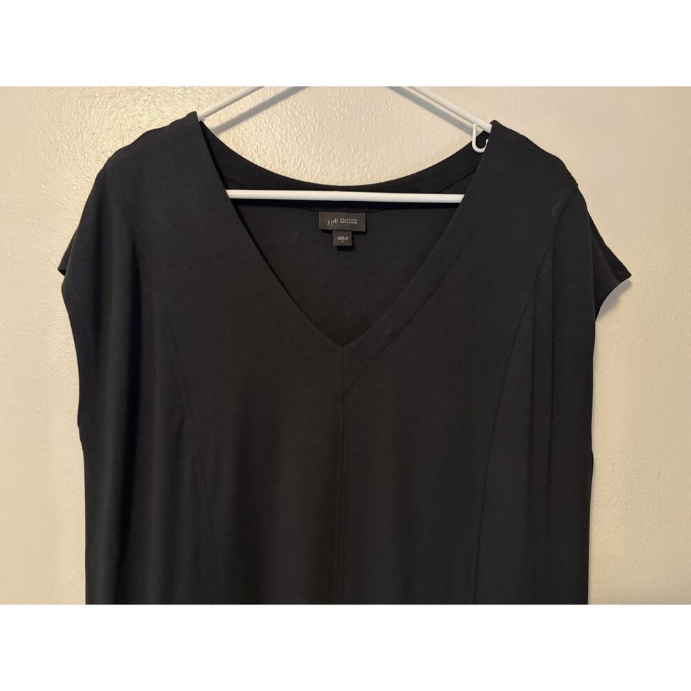 J. Jill Wearever Collection Maxi Dress Large Pockets Black Lagenlook Cap Sleeve